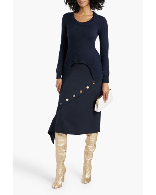 Alexander McQueen Blue Button-Embellished Wool-Twill Midi Skirt