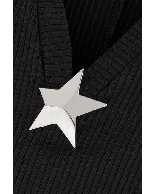 Area Black Embellished Ribbed-jersey Top