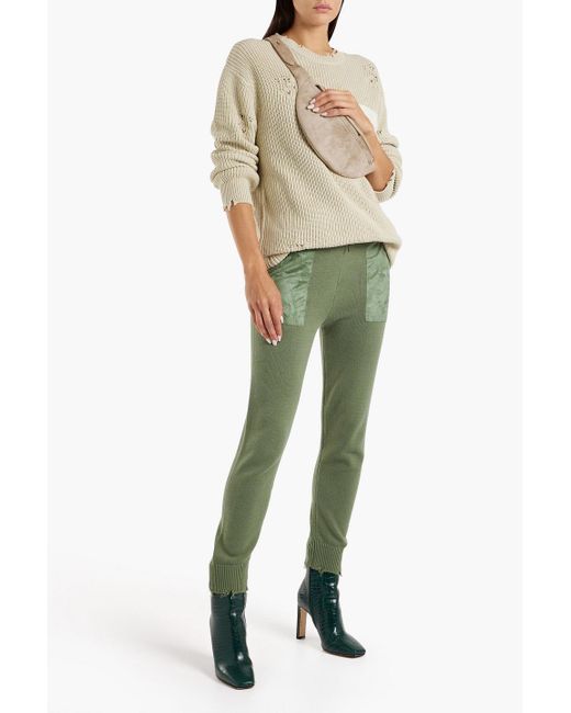 SER.O.YA Green Ida Faux Suede-trimmed Distressed Cotton Track Pants