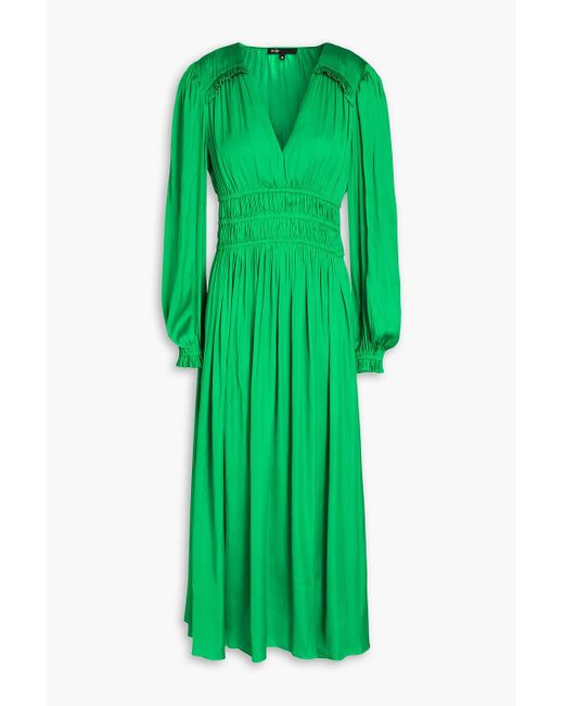 Maje Green Shirred Satin-crepe Midi Dress