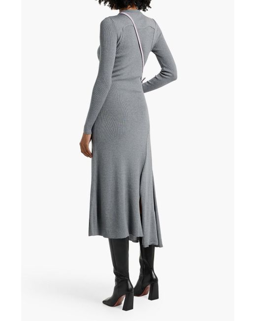 Alexander McQueen Gray Ribbed Wool And Cashmere-Blend Midi Dress