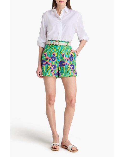 Dolce & Gabbana Green Printed Wool-blend Twill Shorts