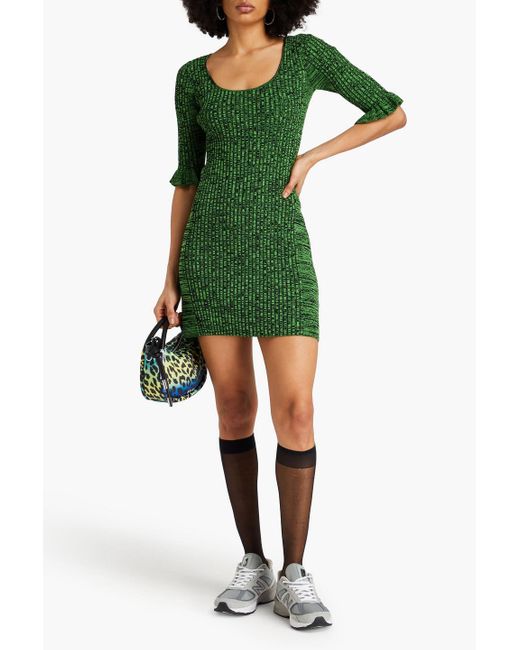 Ganni Green Marled Ribbed-knit Mini Dress