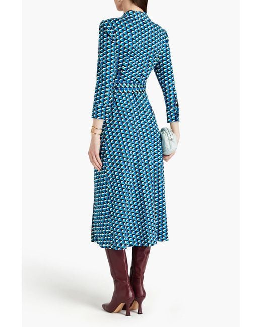 Diane von Furstenberg Blue Sana Printed Jersey Midi Wrap Dress