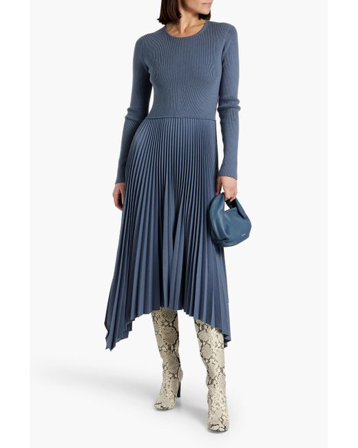 Joseph Blue Deron Pleated Wool-blend Midi Dress