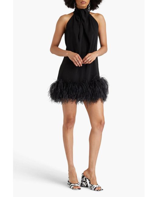 16Arlington Black Cynthia Feather-embellished Crepe Mini Dress