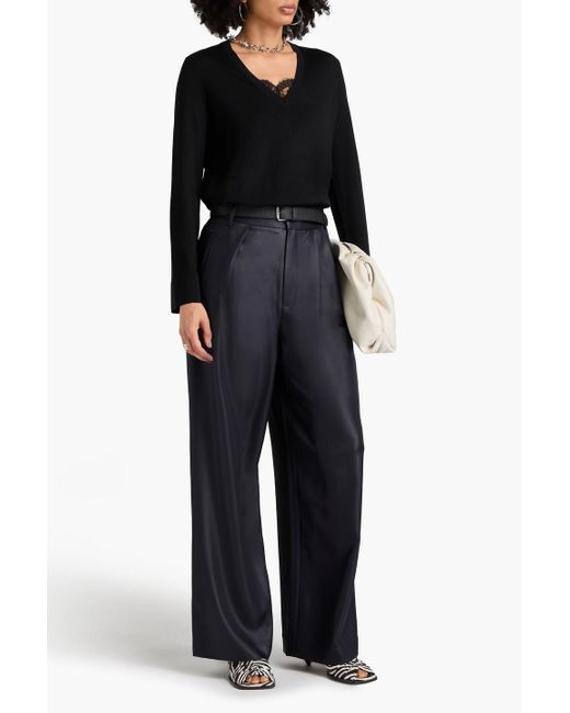 Tibi Blue Pleated Satin Wide-leg Pants