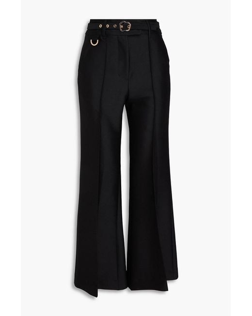 Zimmermann Black Belted Wool And Silk-Blend Flared Pants