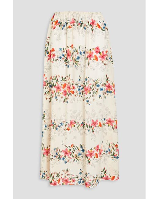 RED Valentino Gray Floral-print Silk Crepe De Chine Midi Skirt