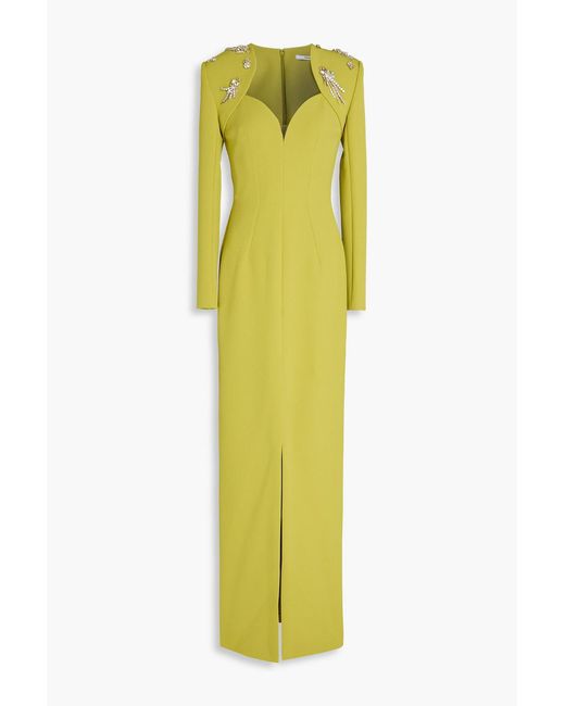 Safiyaa Green Trixie Crystal-Embellished Crepe Gown