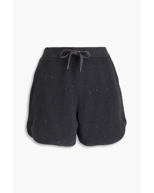 Brunello Cucinelli Blue Shorts aus einer baumwollmischung in waffelstrick mit pailletten
