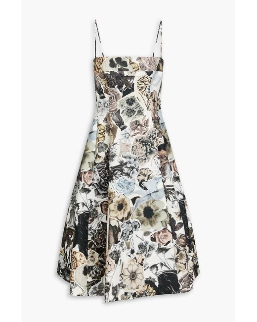 Marni White Flared Floral-print Cotton Midi Dress