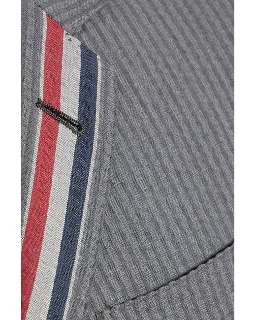 Thom Browne Gray Striped Wool-Seersucker Blazer for men