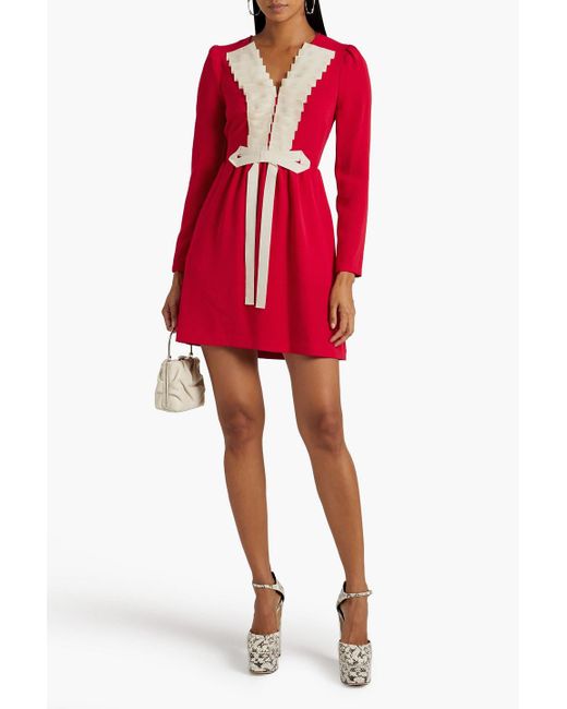 RED Valentino Red Bow-detailed Pleated Crepe Mini Dress