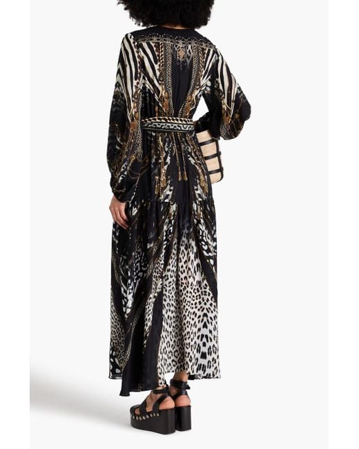 Camilla Black Bedrucktes maxikleid aus crêpe de chine aus seide mit kristallverzierung