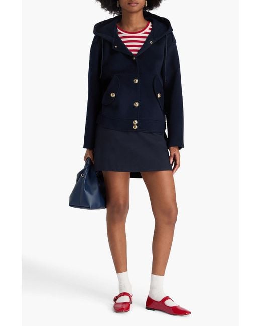 Sandro Blue Brushed Wool-Felt Hooded Jacket