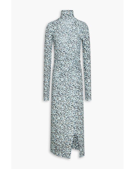 Nanushka Blue Cutout Leopard-print Jersey Turtleneck Midi Dress