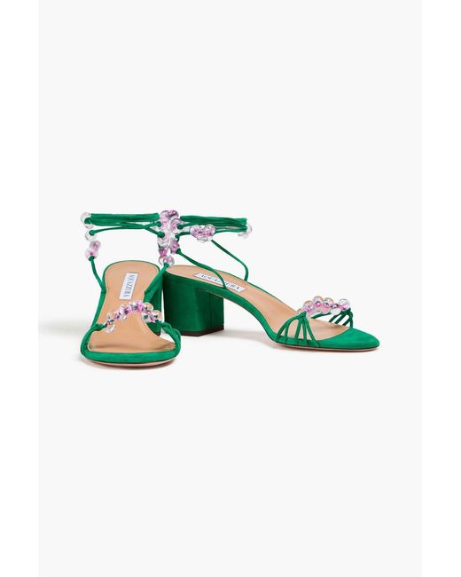 Aquazzura Green Very Maui 50 Bead-Embellished Suede Sandals