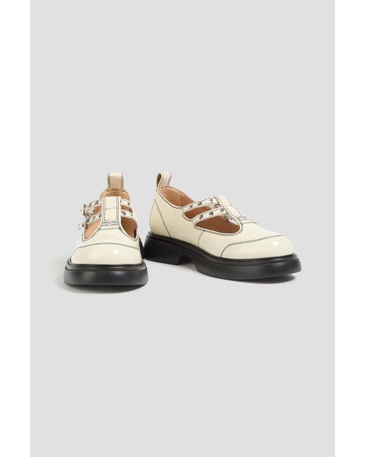 Ganni White Buckled Glossed Mary Jane Flats