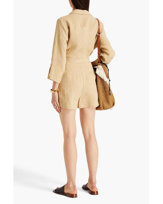 LeKasha Natural Dahab Belted Linen Playsuit