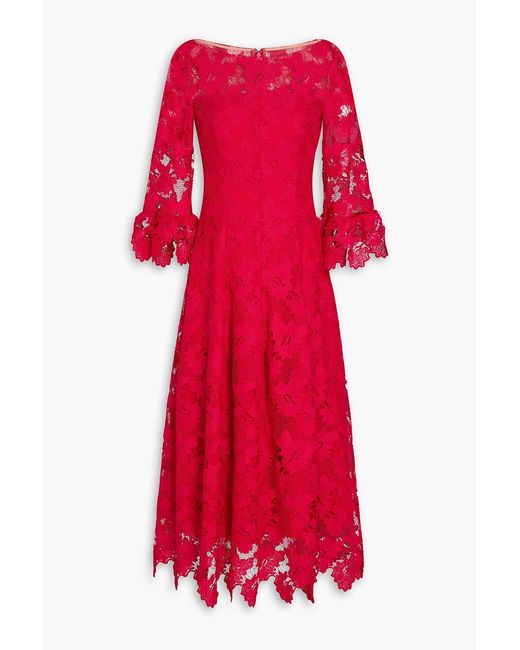 Talbot Runhof Red Maxikleid aus makramee-spitze