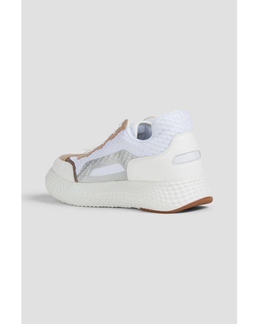 Emporio Armani White Leather And Mesh Sneakers for men