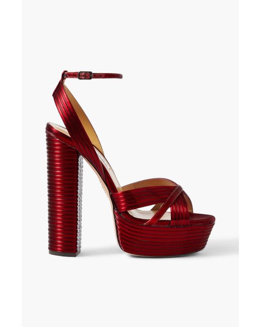Aquazzura Red Sundance 140 Quilted Satin Platform Sandals