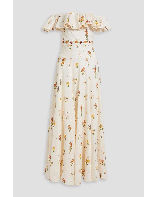 Agua Bendita Natural Oro Clementina Off-the-shoulder Floral-print Linen Maxi Dress