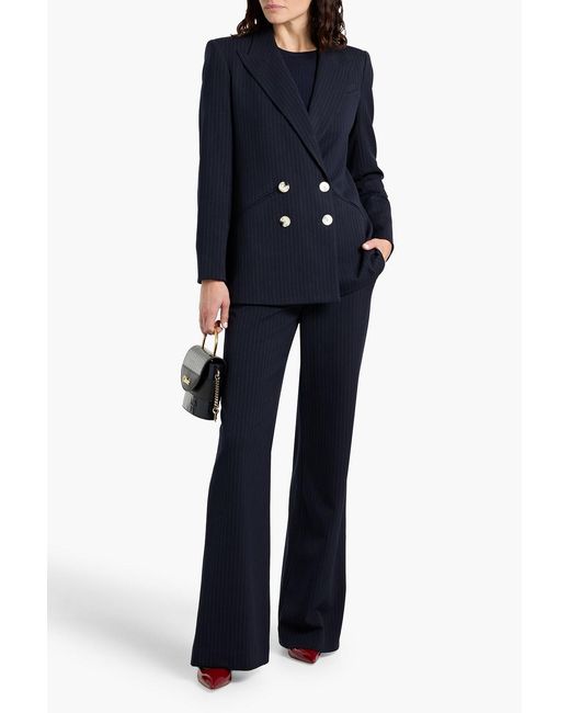 Veronica Beard Blue Dale Dickey Double-Breasted Pinstriped Twill Blazer