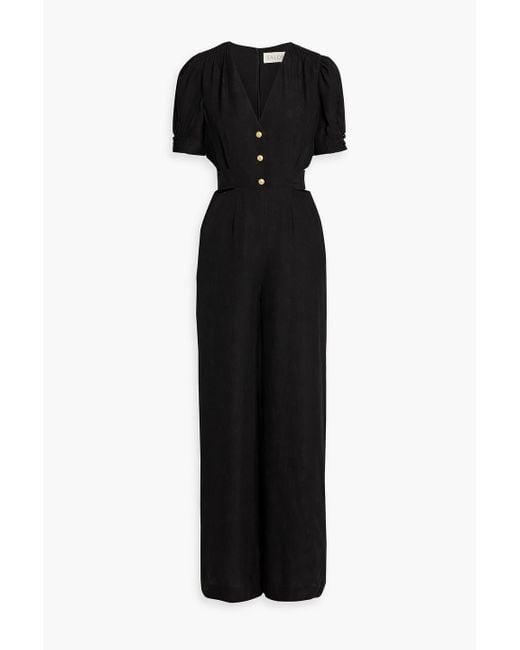 Saloni Black Lea Cutout Silk-Jacquard Wide-Leg Jumpsuit