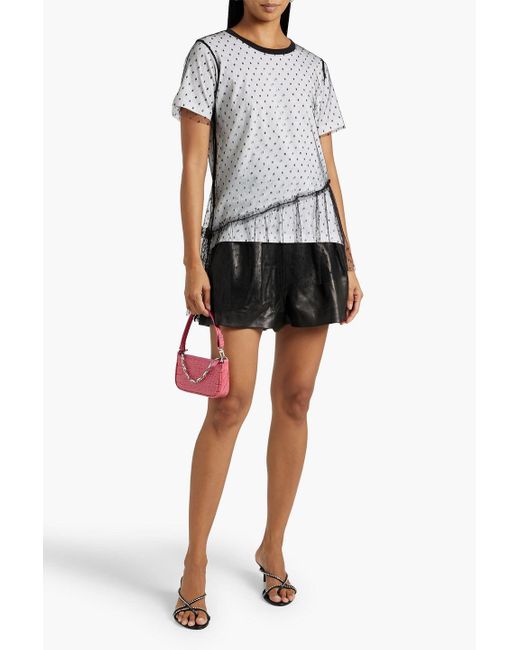 RED Valentino Gray Ruffled Layered Point D'esprit And Cotton-jersey T-shirt