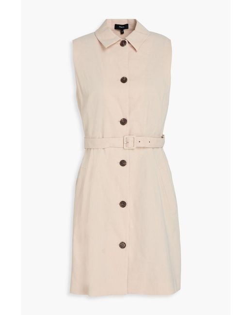 Theory Natural Belted Linen-Blend Mini Shirt Dress