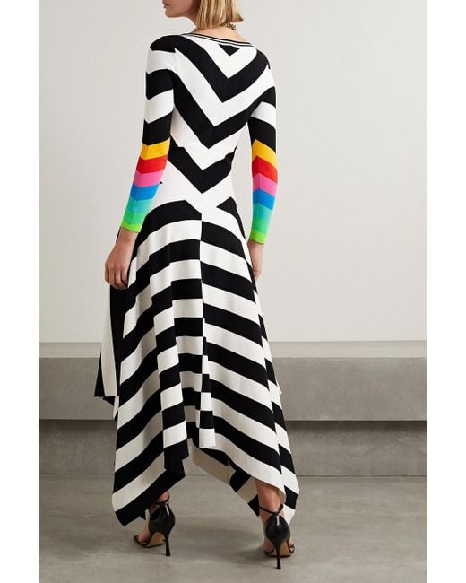Christopher John Rogers White Asymmetric Striped Stretch-knit Maxi Dress