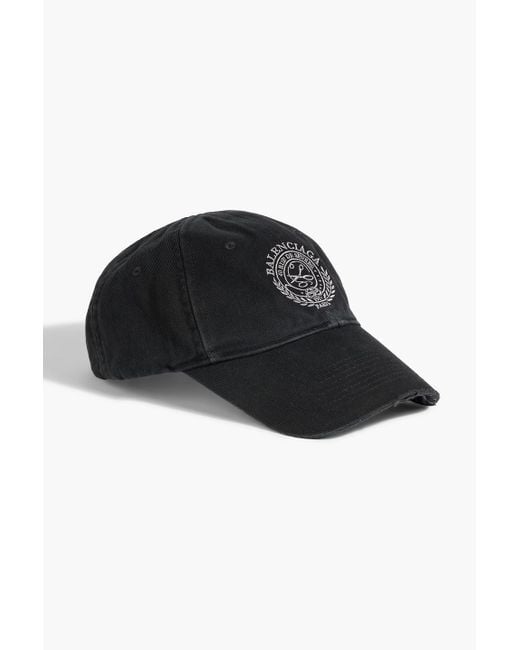 Balenciaga Black Embroidered Cotton Baseball Cap for men