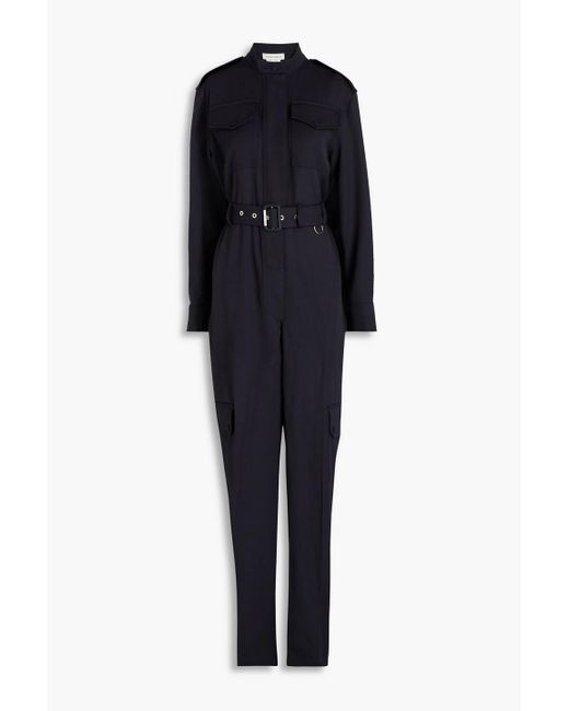 Alexander McQueen Blue Belted Grain De Poudre Wool Jumpsuit