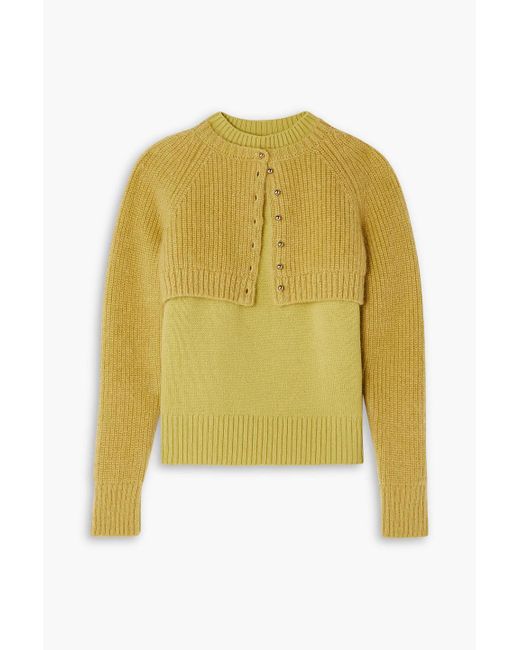 Sacai Yellow Layered Mohair-blend And Wool Sweater