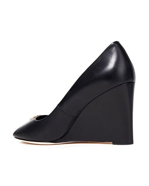 Tory Burch Black Jolie 85 Leather Wedge Pumps