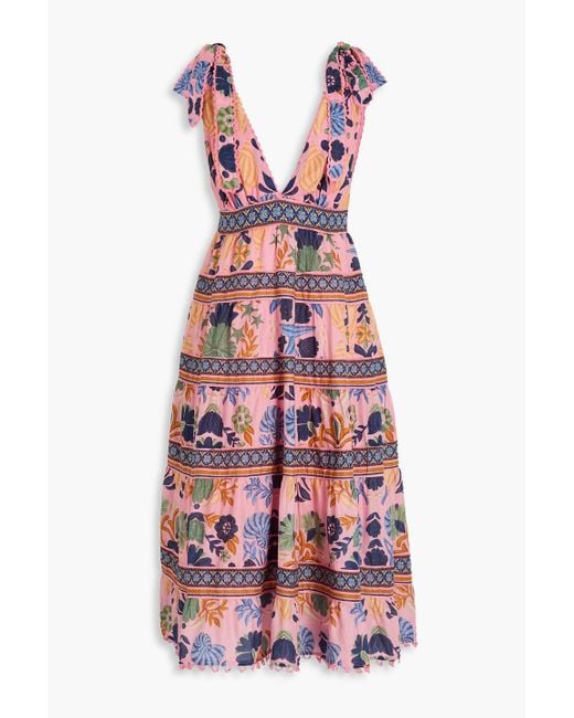Farm Rio Tiered Printed Cotton Midi Dress