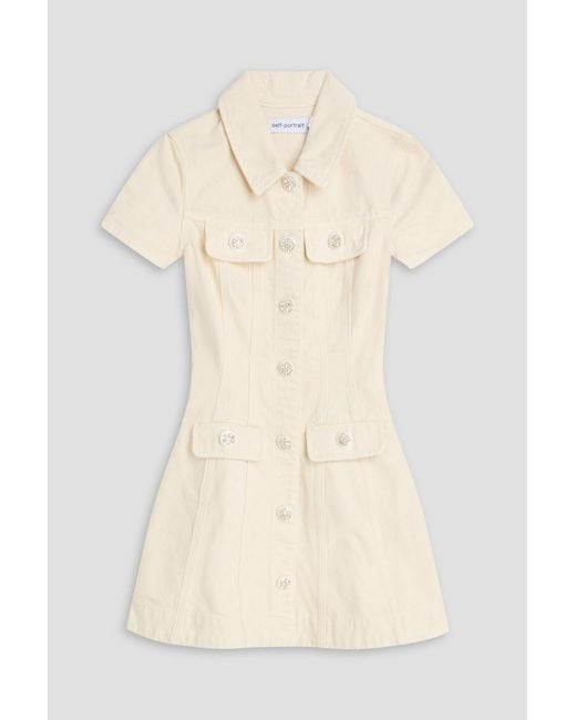 Self-Portrait Natural Crystal-Embellished Denim Mini Shirt Dress