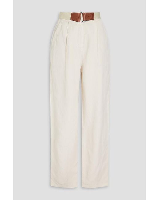 Emporio Armani White Buckled Lyocell And Linen-blend Wide-leg Pants