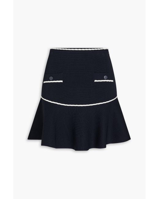 Claudie Pierlot Blue Fluted Two-tone Stretch-knit Mini Skirt