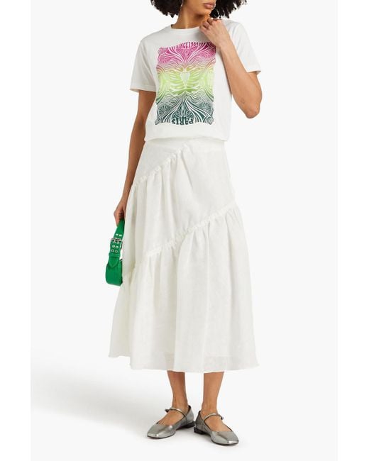 Sandro White Tiered Linen-blend Gauze Midi Skirt