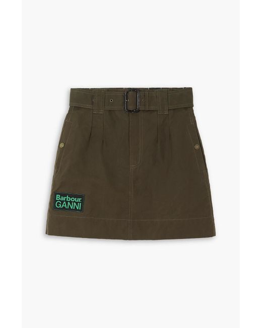 Barbour Green Ganni Belted Cotton Mini Skirt