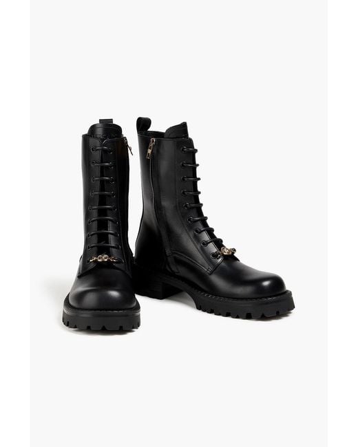 Versace Black Medusa Embellished Leather Combat Boots