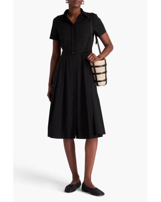 Theory Black Hemdkleid in midilänge aus popeline aus einer baumwollmischung mit gürtel