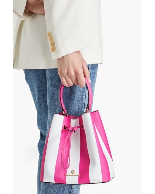 MICHAEL Michael Kors Pink Striped Faux Leather Bucket Bag