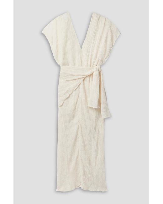 Savannah Morrow White Plumeria Belted Linen And Cotton-blend Maxi Dress