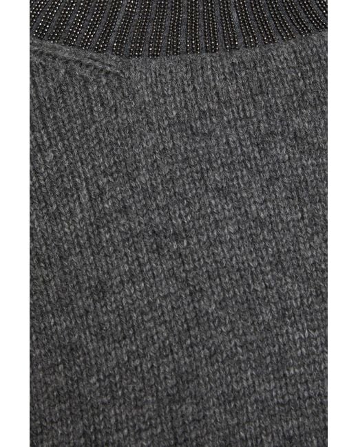 Brunello Cucinelli Gray Bead-Embellished Cashmere Sweater