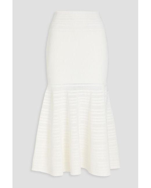 Victoria Beckham White Fluted Pointelle-Knit Midi Skirt