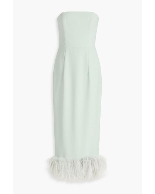 16Arlington White Minelli Strapless Feather-trimmed Crepe Midi Dress
